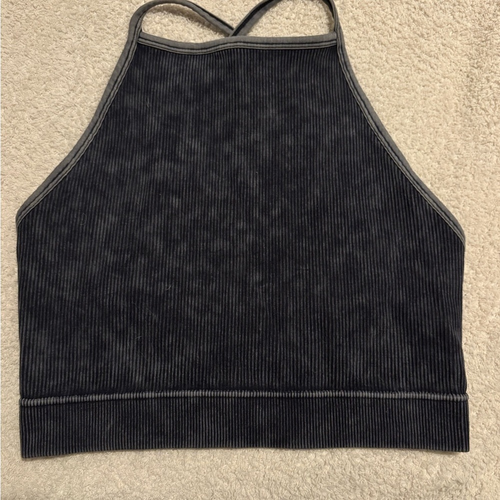 Zenana Outfitters Blue Ribbed Crop Tank Top
